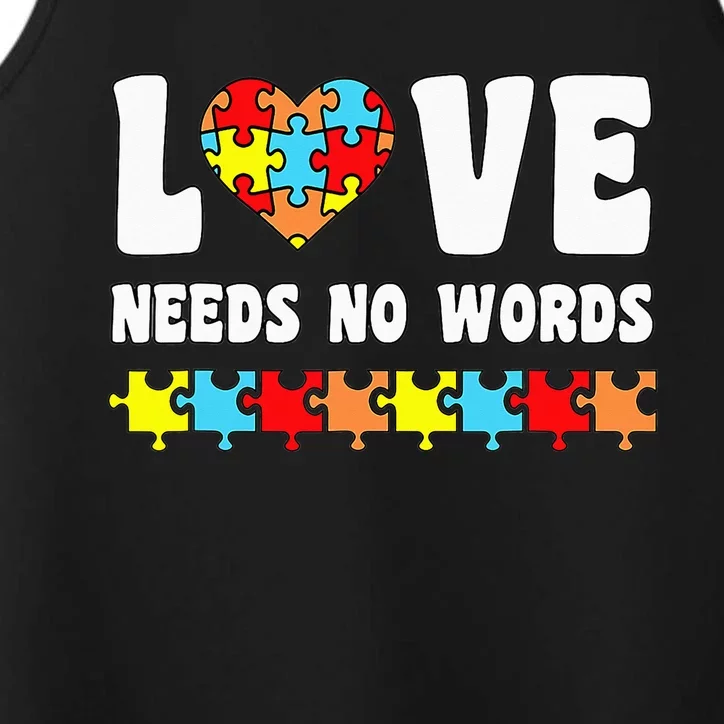 Love Needs No Words Puzzle Autism Awareness Teacher Performance Tank