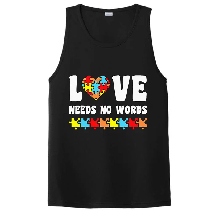 Love Needs No Words Puzzle Autism Awareness Teacher Performance Tank