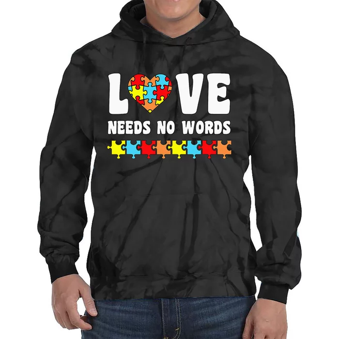 Love Needs No Words Puzzle Autism Awareness Teacher Tie Dye Hoodie