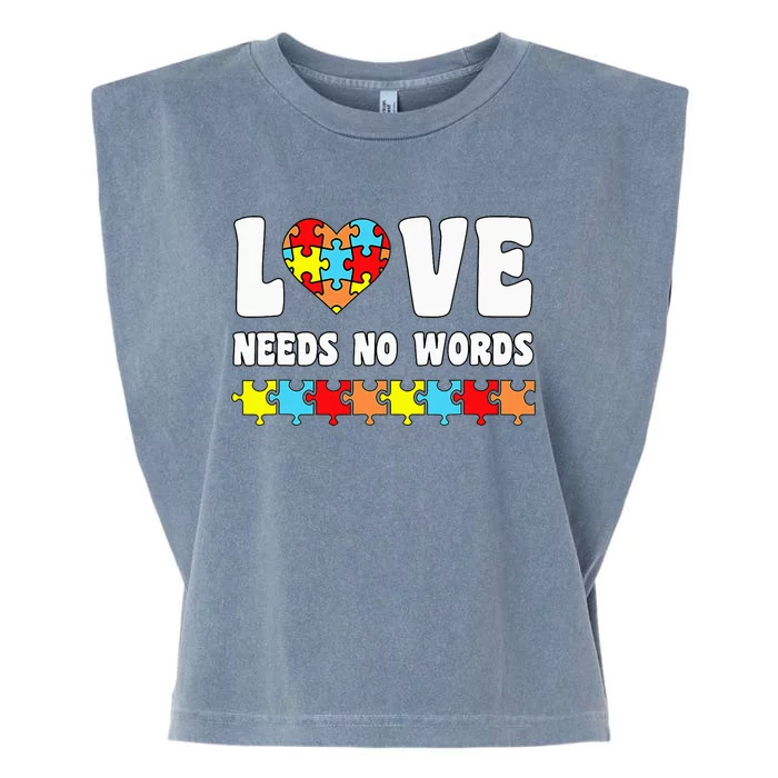 Love Needs No Words Puzzle Autism Awareness Teacher Garment-Dyed Women's Muscle Tee