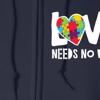 Love Needs No Words Autism Full Zip Hoodie