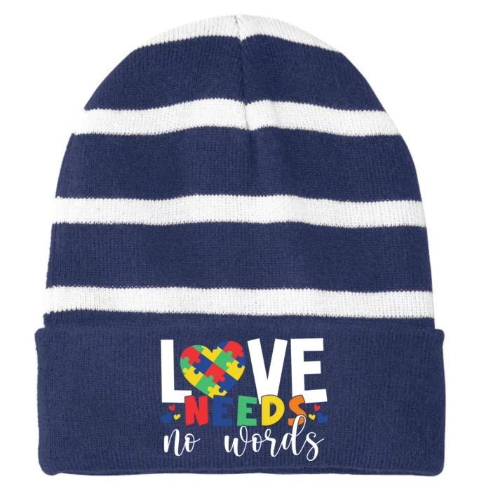 Love Needs No Words Autism Awareness Striped Beanie with Solid Band