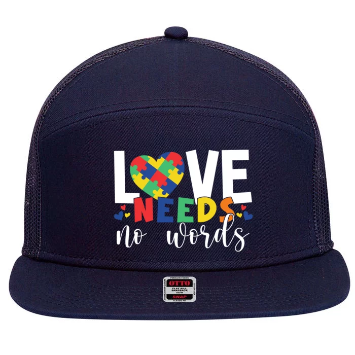 Love Needs No Words Autism Awareness 7 Panel Mesh Trucker Snapback Hat