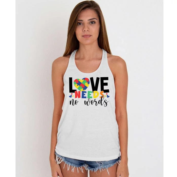 Love Needs No Words Autism Awareness Women's Knotted Racerback Tank