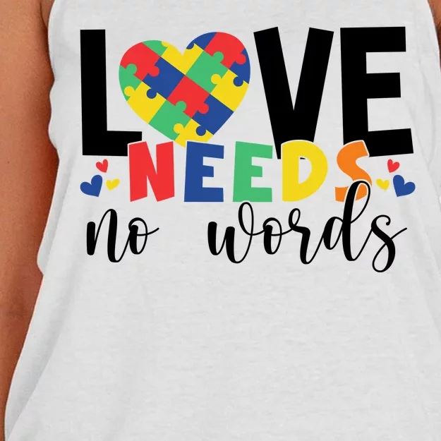 Love Needs No Words Autism Awareness Women's Knotted Racerback Tank