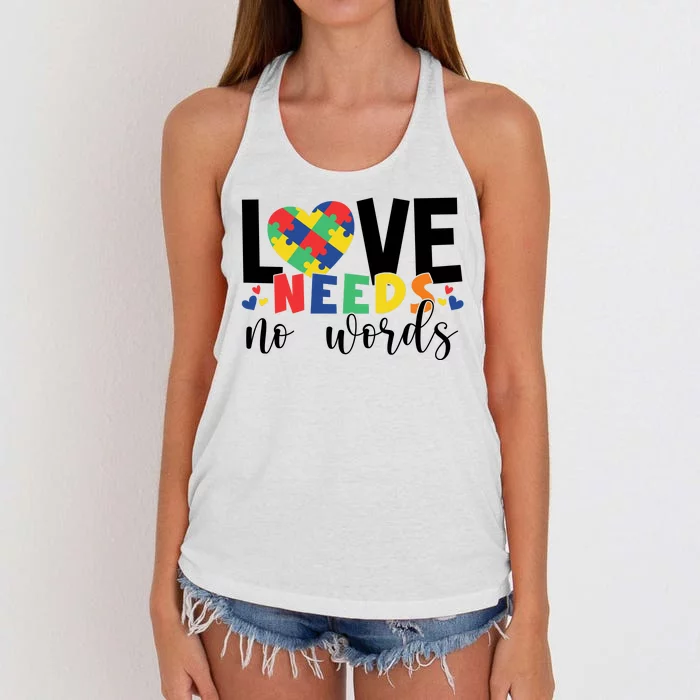 Love Needs No Words Autism Awareness Women's Knotted Racerback Tank