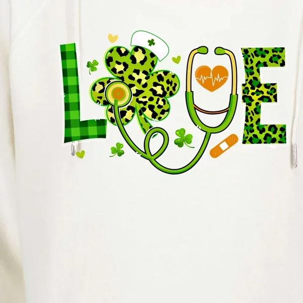 Love Nurse Nursing Stethoscope Patricks Day Shamrock Leopard Meaningful Gift Womens Funnel Neck Pullover Hood