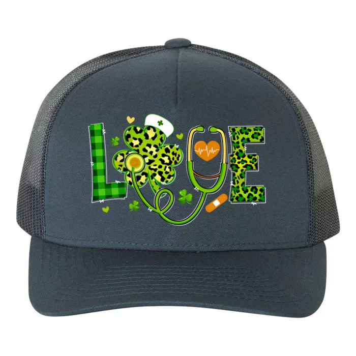 Love Nurse Nursing Stethoscope Patricks Day Shamrock Leopard Meaningful Gift Yupoong Adult 5-Panel Trucker Hat