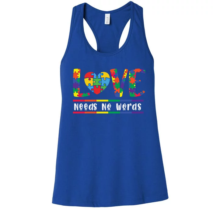 Love Need No Words Puzzle Autistic Autism Awareness Kindness Gift Women's Racerback Tank