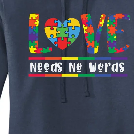 Love Need No Words Puzzle Autistic Autism Awareness Kindness Gift Women's Pullover Hoodie