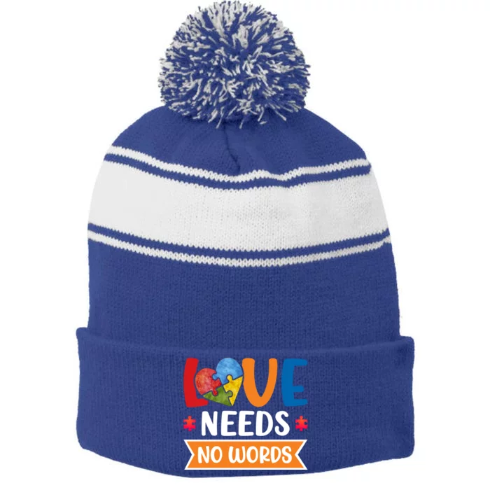 Love Needs No Words Autism Meaningful Gift Stripe Pom Pom Beanie