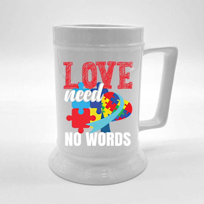 Love Need No Words Autism Awareness Cute Gift Front & Back Beer Stein