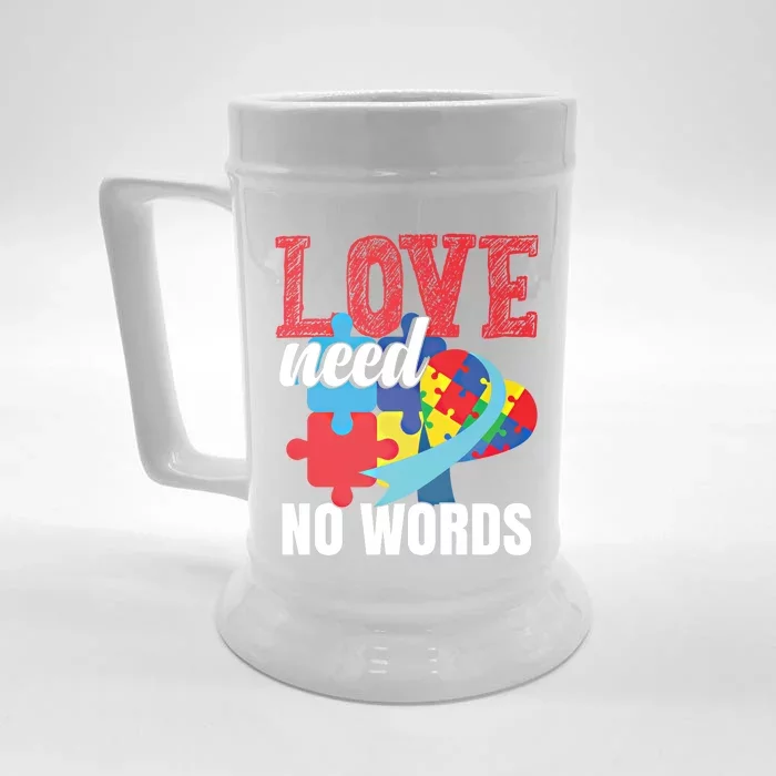 Love Need No Words Autism Awareness Cute Gift Front & Back Beer Stein