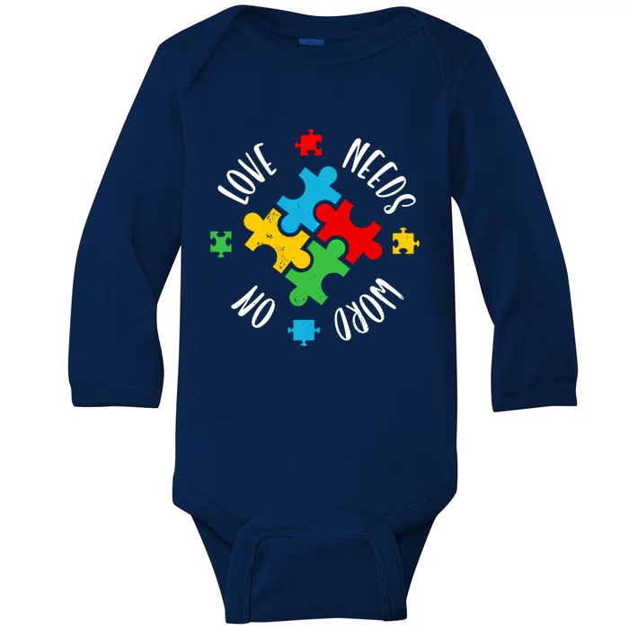 Love Needs No Word Autism Awareness Special Ed Teacher Gift Baby Long Sleeve Bodysuit