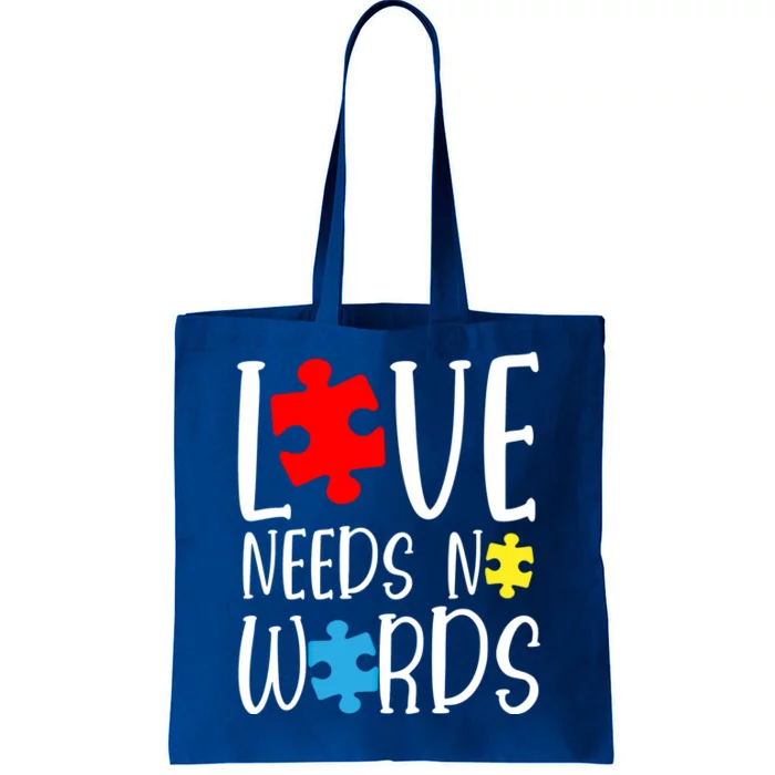 Love Needs No Words Gift Autism Puzzle Heart Autistic Support Funny Gift Tote Bag