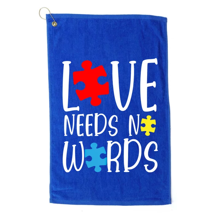 Love Needs No Words Gift Autism Puzzle Heart Autistic Support Funny Gift Platinum Collection Golf Towel