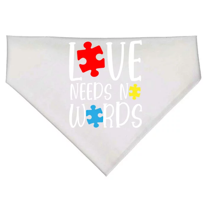 Love Needs No Words Gift Autism Puzzle Heart Autistic Support Funny Gift USA-Made Doggie Bandana