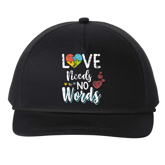 Love Needs No Words Autism Awareness Aspergers Syndrome Gift Snapback Five-Panel Rope Hat