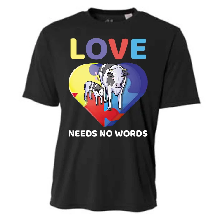 Love Needs No Words Autism Awareness Cow Mom Farmer Gift Cooling Performance Crew T-Shirt