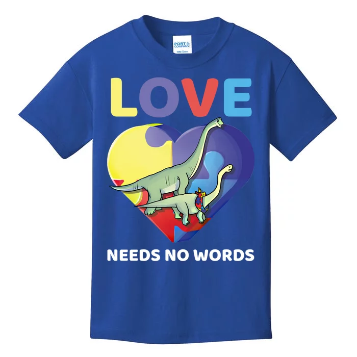 Love Needs No Words Autism Awareness Dinosaur Brontosaurus Funny Gift Kids T-Shirt