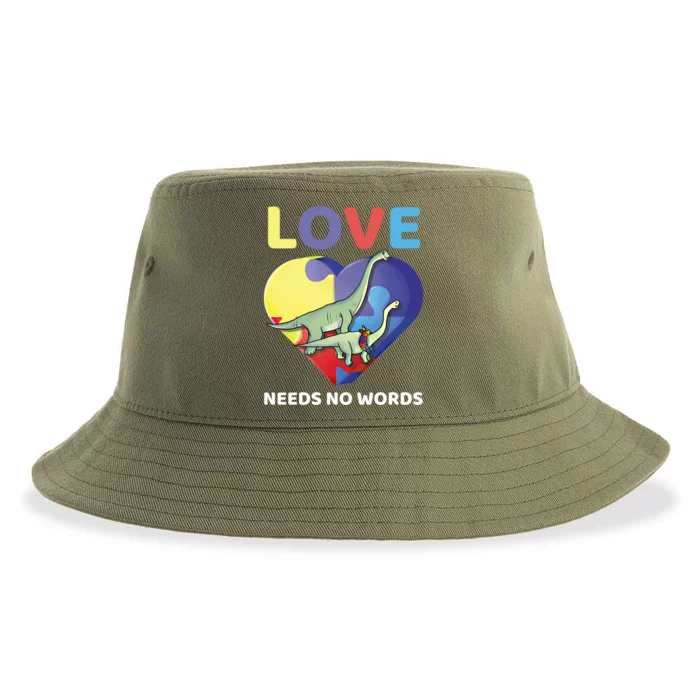 Love Needs No Words Autism Awareness Dinosaur Brontosaurus Funny Gift Sustainable Bucket Hat