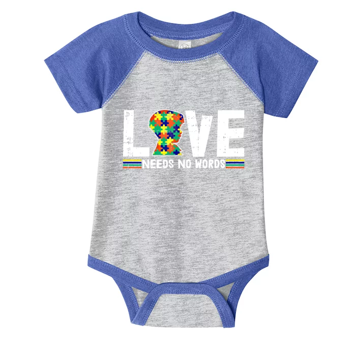 Love Needs No Words Autism Awareness Funny Gift For Autistic Meaningful Gift Infant Baby Jersey Bodysuit