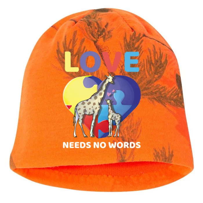 Love Needs No Words Autism Awareness Giraffe Gift Cute Cool Gift Kati - Camo Knit Beanie