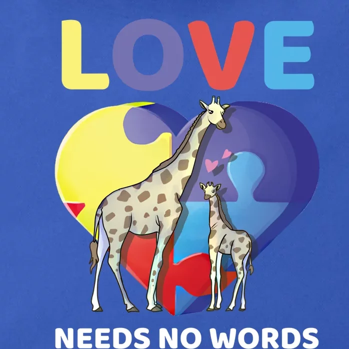 Love Needs No Words Autism Awareness Giraffe Gift Cute Cool Gift Zip Tote Bag