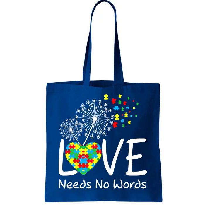 Love Needs No Words Autism Awareness Heart Puzzle Dandelion Gift Tote Bag