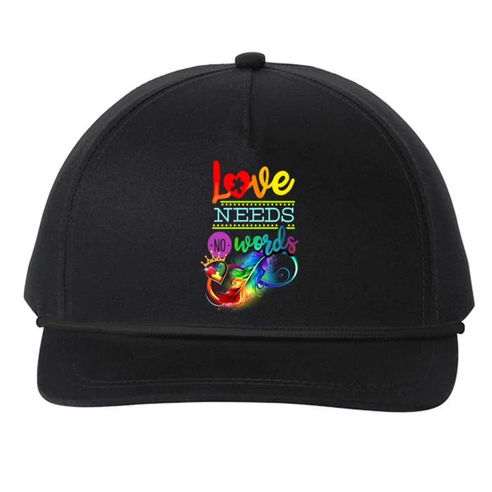 Love Needs No Words Autism Awareness Infinity Rainbow Tee Gift Snapback Five-Panel Rope Hat