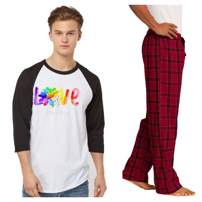 Love Needs No Words Autism Awareness Gift Women Raglan Sleeve Pajama Set