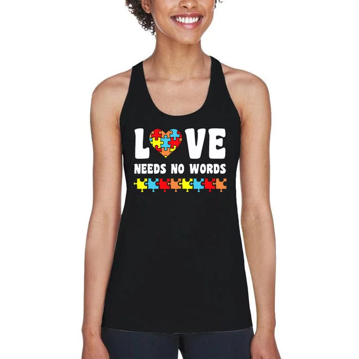 Love Needs No Words Puzzle Autism Awareness Teacher And Women's Racerback Tank