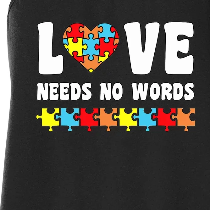 Love Needs No Words Puzzle Autism Awareness Teacher And Women's Racerback Tank