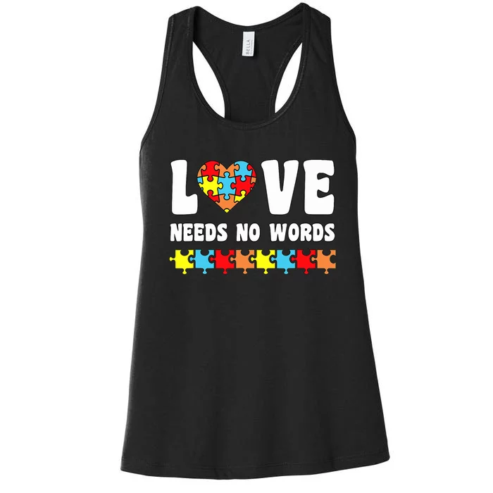 Love Needs No Words Puzzle Autism Awareness Teacher And Women's Racerback Tank