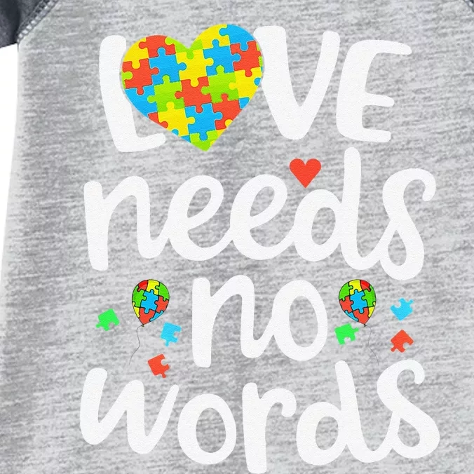 Love Needs No Words Autism Awareness Women Infant Baby Jersey Bodysuit