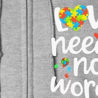 Love Needs No Words Autism Awareness Women Full Zip Hoodie