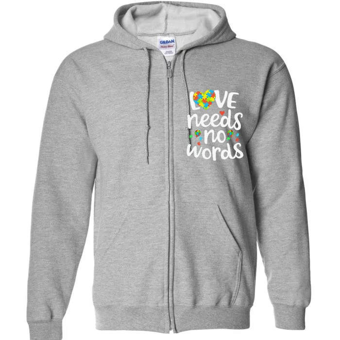 Love Needs No Words Autism Awareness Women Full Zip Hoodie