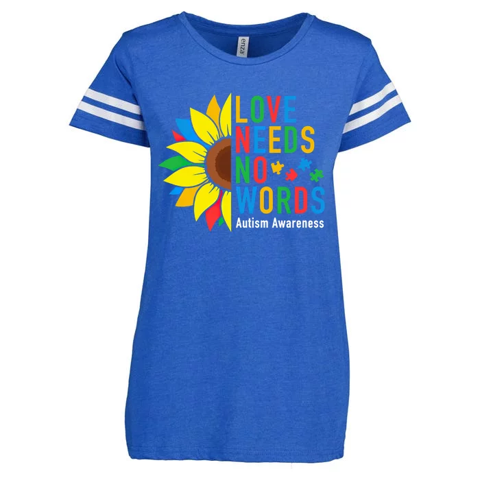 Love Needs No Words Autism Awareness Sunflower Kindness Cool Gift Enza Ladies Jersey Football T-Shirt