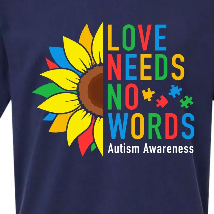 Love Needs No Words Autism Awareness Sunflower Kindness Gift Sueded Cloud Jersey T-Shirt