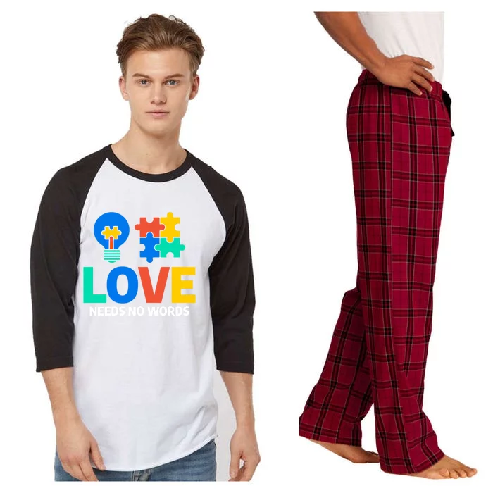 Love Needs No Words Autistic Autism Awareness Great Gift Raglan Sleeve Pajama Set