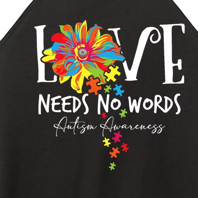 Love Needs No Words Autistic Puzzle Pieces Autism Awareness Women’s Perfect Tri Rocker Tank