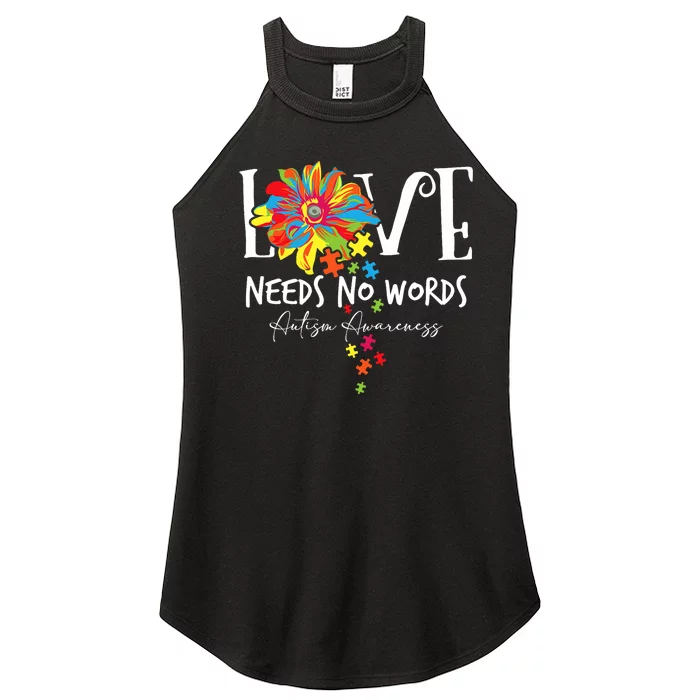 Love Needs No Words Autistic Puzzle Pieces Autism Awareness Women’s Perfect Tri Rocker Tank