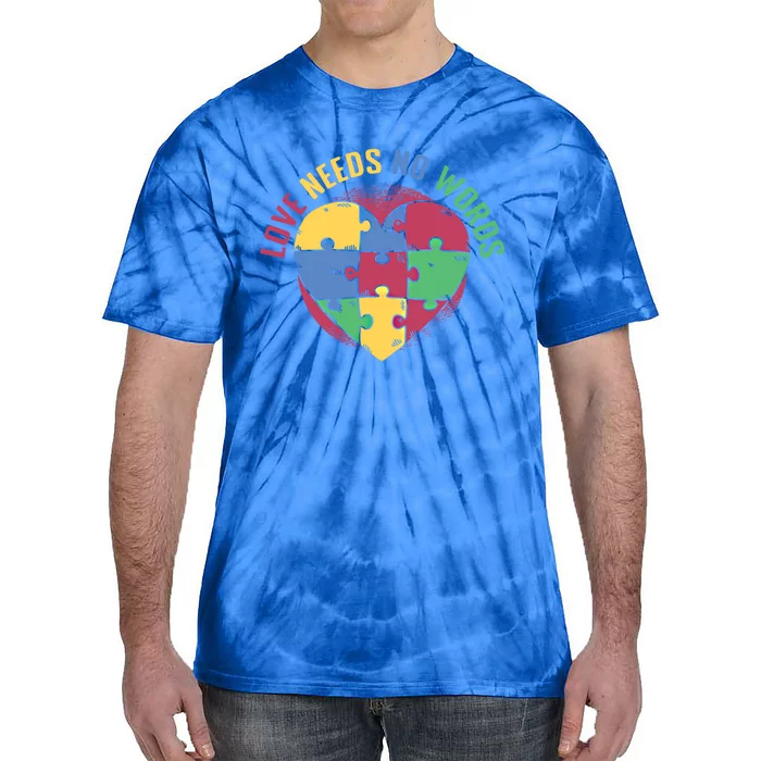 Love Needs No Words Heart Puzzle Autism Warriors Great Gift Tie-Dye T-Shirt