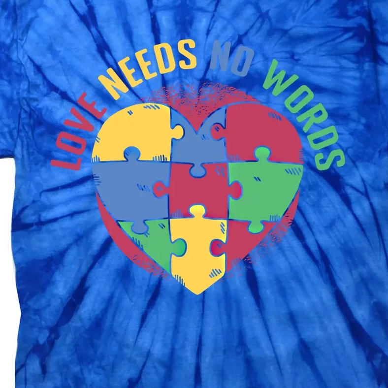 Love Needs No Words Heart Puzzle Autism Warriors Great Gift Tie-Dye T-Shirt