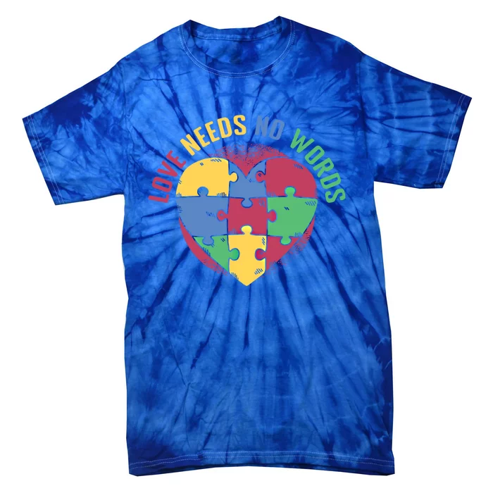 Love Needs No Words Heart Puzzle Autism Warriors Great Gift Tie-Dye T-Shirt