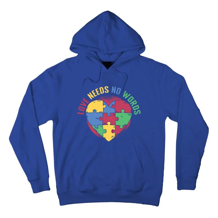 Love Needs No Words Heart Puzzle Autism Warriors Great Gift Tall Hoodie