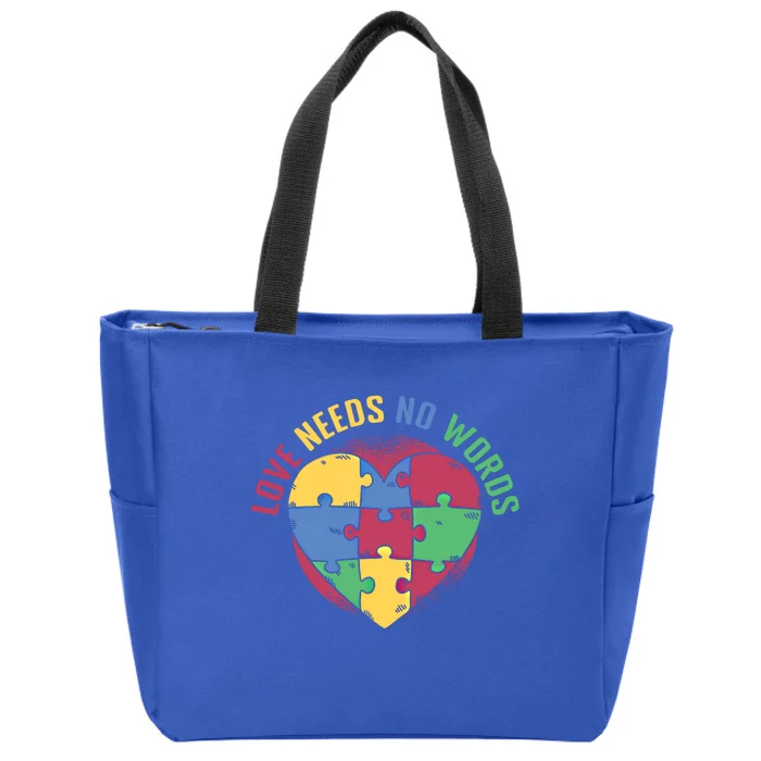 Love Needs No Words Heart Puzzle Autism Warriors Great Gift Zip Tote Bag