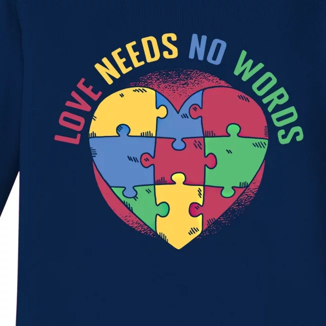 Love Needs No Words Heart Puzzle Autism Warriors Great Gift Baby Long Sleeve Bodysuit