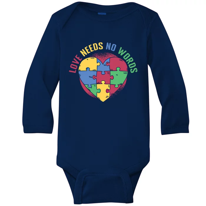 Love Needs No Words Heart Puzzle Autism Warriors Great Gift Baby Long Sleeve Bodysuit