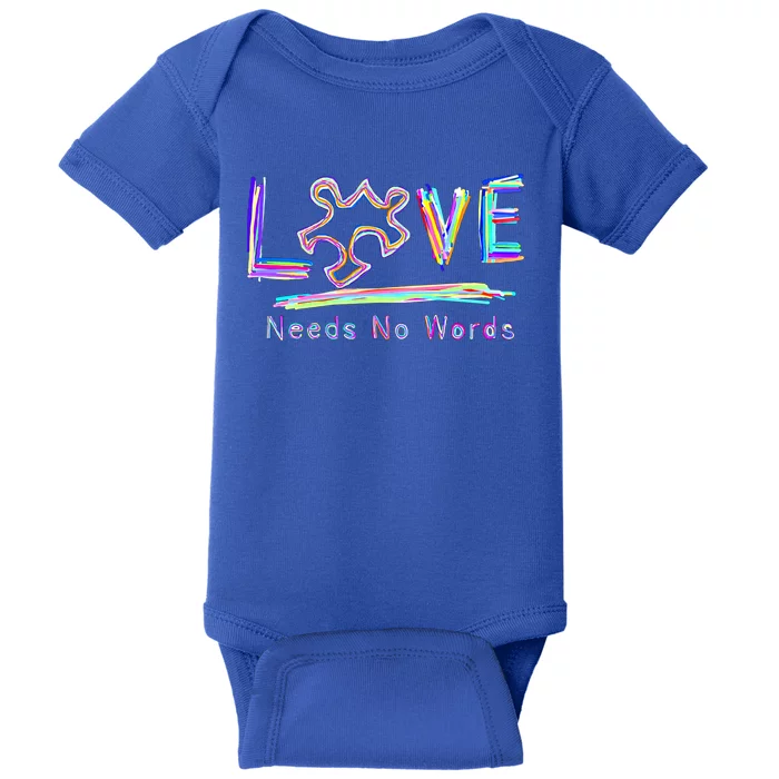 Love Needs No Words Puzzle Autism Awareness Mom Dad Teacher Gift Baby Bodysuit